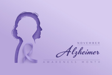 Alzheimer awareness month poster with old man and woman
