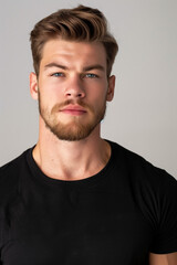 Obraz premium studio portrait of a blonde man with a short beard and black t-shirt