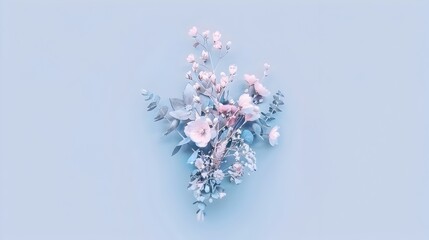 Delicate Pink Floral Bouquet with Soft Petals and Leaves in Pastel Botanical Arrangement