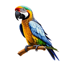 Fototapeta premium Bright parrot on a branch on a transparent background