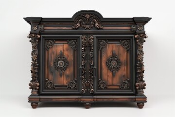 Fototapeta premium Antique Ornate Wooden Cabinet Isolated on White Background