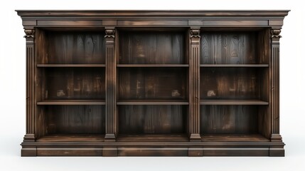 Empty Classic Brown Wooden Bookshelf for Elegant Interior Design
