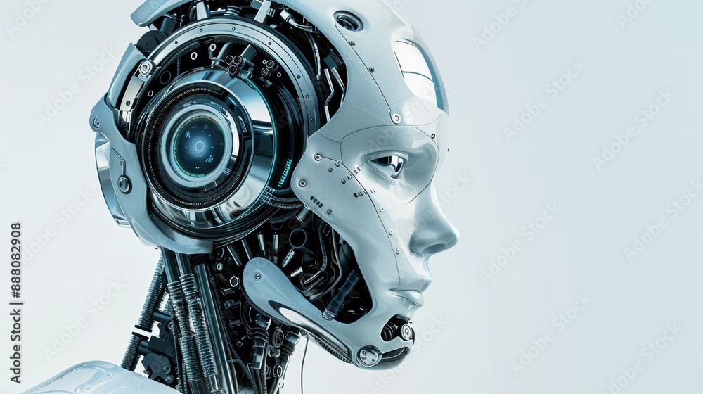 Poster graphite ai robot head on white background with clipping path and 3d rendering.