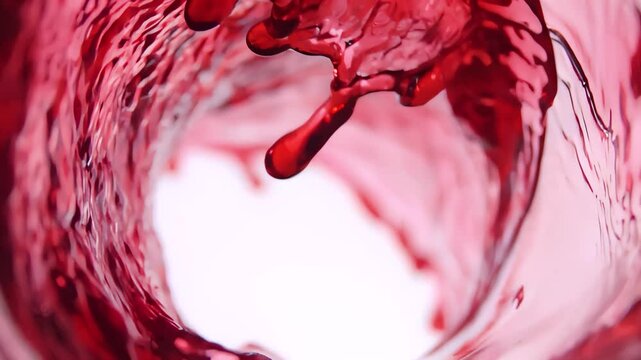 Slow motion Red grape Juice pours into a glass forming a beautiful wave. High quality 4k footage