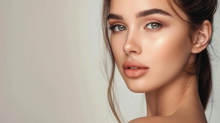 Naklejka premium The face of a woman with clean, healthy skin is shown in this beauty photo