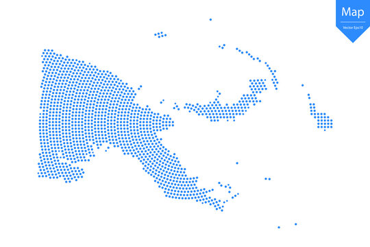 Abstract graphic Papua New Guinea map from point blue on a white background. Vector illustration.