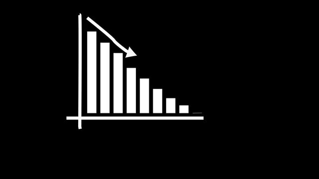 Abstract decreasing business graph white color chart animation , black backgraound