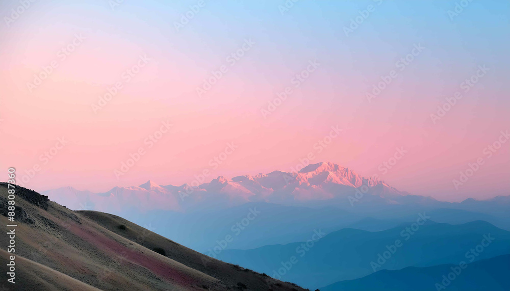 Wall mural majestic sunrise paints the mountain peaks with fiery hues, casting long shadows across the misty va