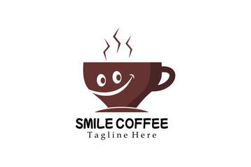 Modern Flat Unique coffee logo vintage with smile emoticon logo template happiness expression