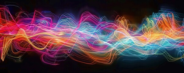 Obraz premium Abstract colorful light painting with vibrant glowing neon lines and smooth curves creating a sense of dynamic motion and energy