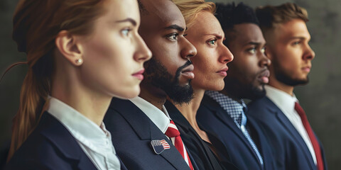 The Pillars of Republican Strength: A group of diverse individuals standing together, each wearing a pin with the American flag.