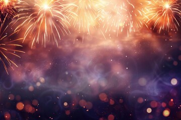 Fototapeta premium Beautiful fireworks display with colorful lights and bokeh effect, perfect for celebrations, holidays, and festive occasions.