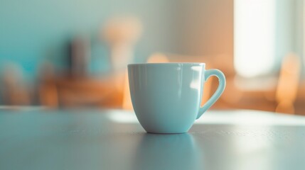 A simple cup on a clean surface, shallow depth of field