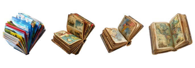 Collection of Vintage Illustrated World Maps and Travel Journals