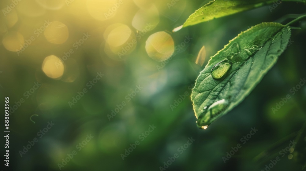 Wall mural a leaf with a drop of water on it