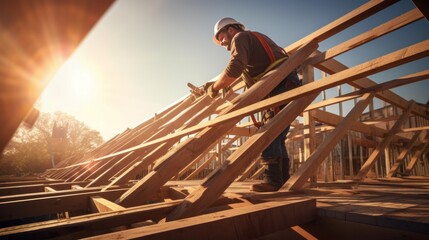Naklejka premium craftsman and carpenter working at construction site of new house