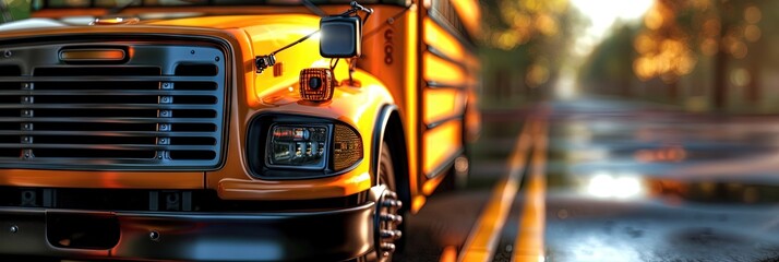 closeup photo of new school bus,