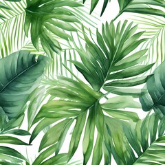 This lush, green tropical leaf pattern is perfect for commercial use in wallpaper, textile, and packaging designs.