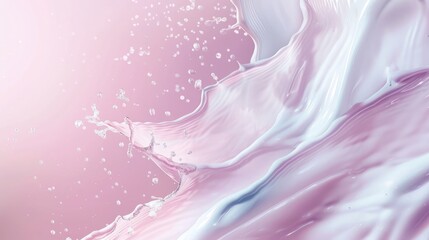 Soft pastel background adorned with gentle waves and slashes of hydrating face cream, illustrating the moisturizing properties and luxurious feel of skincare products.