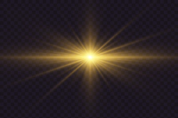 Obraz premium Shining light effects isolated on dark background, glare, lines, golden light particles. Set of vector stars.