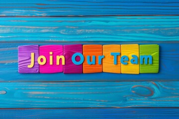 Colorful "Join Our Team" Message Displayed on Vibrant Wooden Background