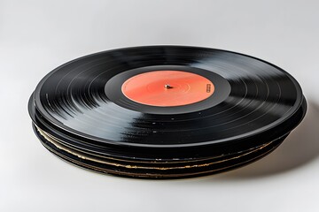 Fototapeta premium Stack of Vintage Vinyl Records with Red Label