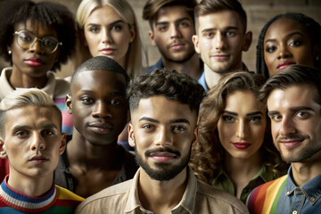 Obraz premium Closeup of gay, lesbian, genderless diverse people representing the diversity of the lgbtq community. Generative AI
