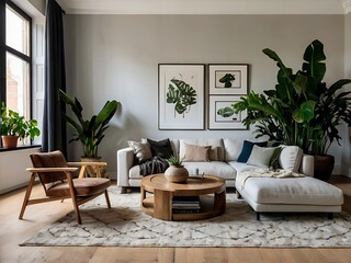 Trendy Living Room Interior Accentuated by Beautiful House Plants