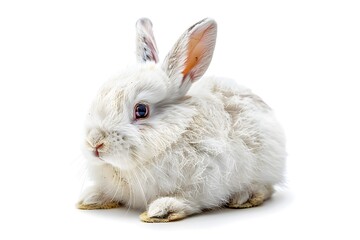 Obraz premium Adorable Fluffy White Rabbit with Pink Ears