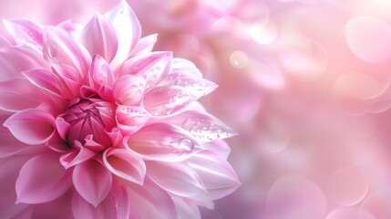 Close-Up of a Delicate Pink Dahlia with Water Droplets
