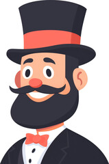 Smiling gentleman in top hat and bow tie isolated on transparent background.