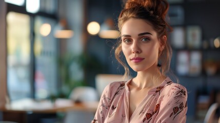 Obraz premium Beautiful 30 year old woman in the office with elegant dress