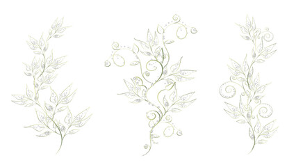 Set abstract floral art background vector illustration. Gold Watercolor hand painted botanical flower, leaves, eucalyptus, wildflower. Design for wallpaper, banner, card, print, wedding.