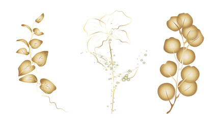 Luxury golden rose flower line art background vector. Natural botanical elegant flower with gold line art. Abstract floral art background vector illustration for wedding decor, wallpaper, cover.