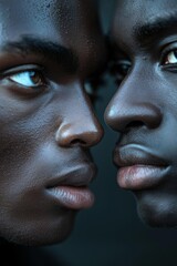 Intense Close-Up Portrait of Two Individuals with Dark Skin