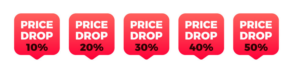 Price drop sale red icon set.