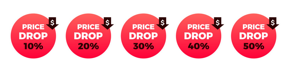Price drop sale red sticker set.