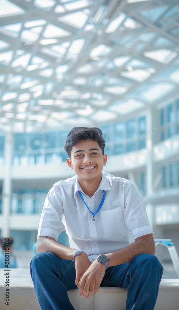 Canvas Prints indian male student sitting in a modern luxury school