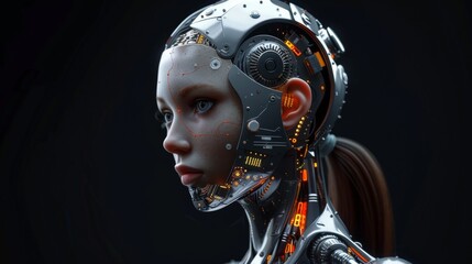A female robot with a sci-fi theme painted in generative ai style as a cyborg woman.