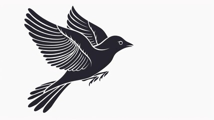 Obraz premium Minimalistic black Slavic bird design on white background detailed feathers and flowing lines 