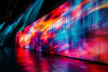 Large led projection screens. Colorful abstract background. Light show on the stage.	