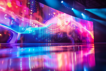 Large led projection screens. Colorful abstract background. Light show on the stage.	