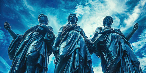 Obraz premium Guardians of Liberty: Three patriotic statues standing tall, protecting the Constitution and its ideals.
