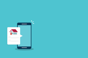 Home, house info notification on mobile phone. Digital app on smartphone device, rent or sell application or smart house notice.	