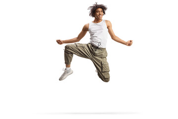 African american male dancer jumping