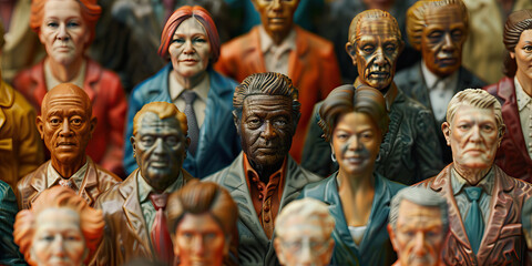Fototapeta premium The Democratic Balance: A group of diverse individuals, equally represented by statuesque figures, standing in harmonious balance.