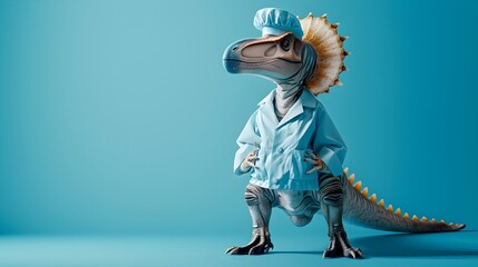 Spinosaurus Wearing Doctor's Uniform in Surreal Studio Setting