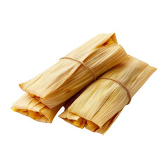 Two tamales wrapped in corn husks and tied with string.