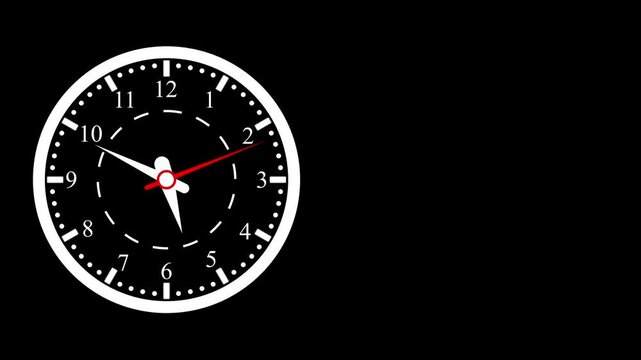 Wall clock animated on black background.