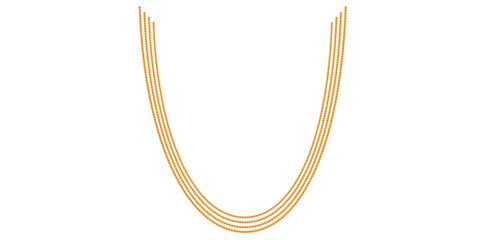 Multilayer Trendy Gold Chains On White Background, Unique Fine Jewelry Neck Design Vector Illustration.	